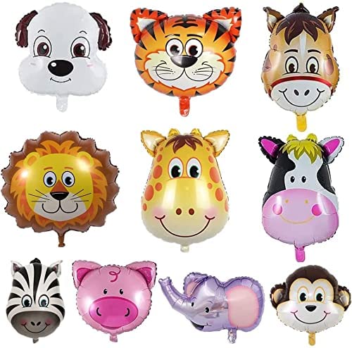 Jungle Safari Animals Balloons,10 Pieces Mylar Foil Helium Balloon Kits for Animal Themed Kids Birthday Party Decorations