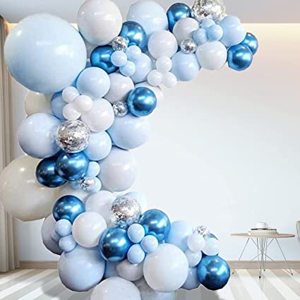 Balloon Arch Kit, 109Pcs Macaron Blue Silver Confetti Balloons Garland Arch Kit