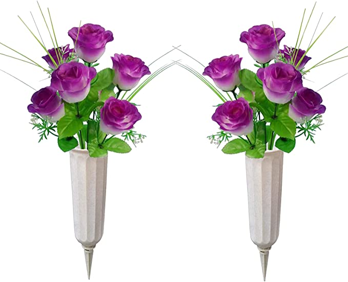 2 Sets Cemetery Flowers with vase/Grave Flowers