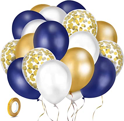 Kolavia 60PCS Navy Blue and Gold Confetti Balloons