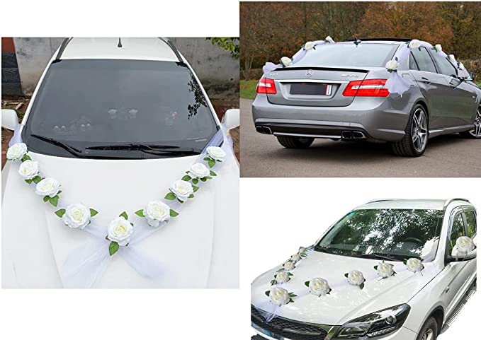 Wedding Car Flower Decoration Artificial Flowers with Ribbons Silk Rose Flower Car Front Decoration