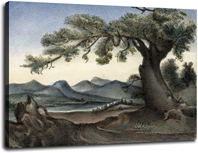 EMMA ELEONORA KENDRICK (1788-1871) Miniature Painting TREE IN MOUNTAIN LANDSCAPE