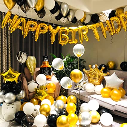 YinQin 114 PCS Luxurious Black Gold Silver Birthday Party Decorations with Balloon Pump