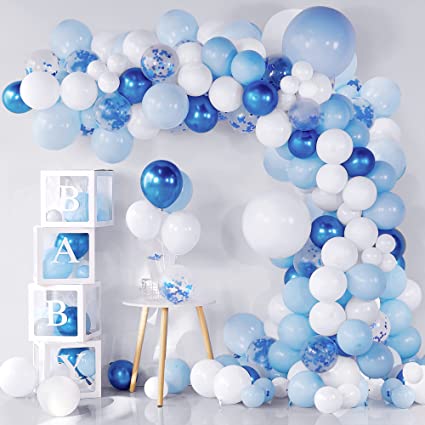 BAZADER Balloon Garland Arch Kit, 127pcs Blue White Macaron Latex Confetti Balloons, Metallic Blue Party Balloons Arch for Baby Shower