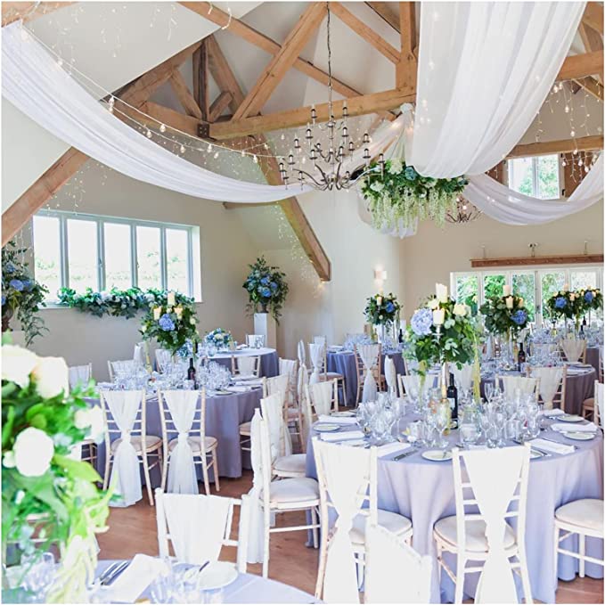 2 Panels White Chiffon Ceiling Panels 5ftx20ft Wedding Arch Drapes Fabric