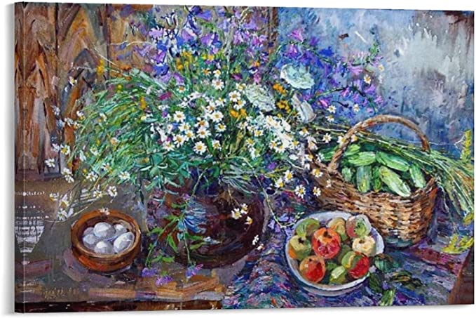 Posters Rustic Farmhouse Wall Art Flowers Vegetables Eggs Fruits Still Life Wild Flowers Art Canvas