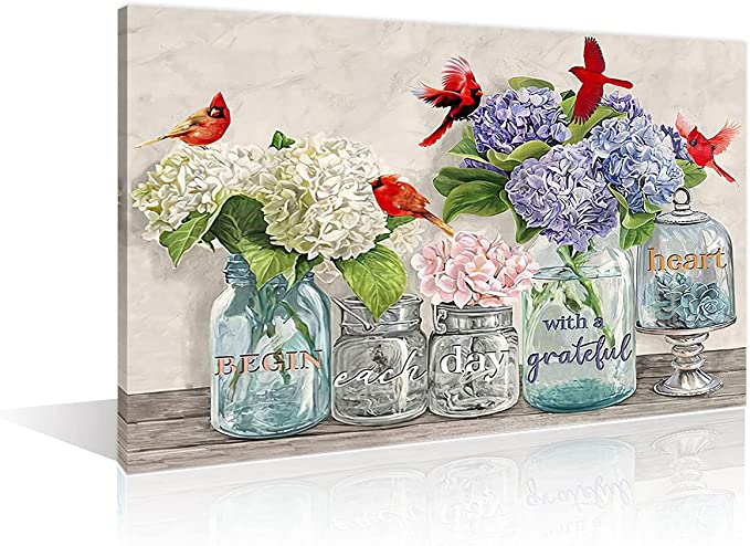 TUMOVO Wall Art for Living Room Mason Jar Flowers Canvas