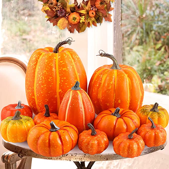 Ywlake 12 Pcs Assorted Sizes Artificial Pumpkins