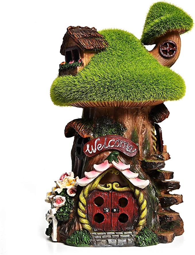ASAWASA Fairy Houses for Gardens with Solar Led Light