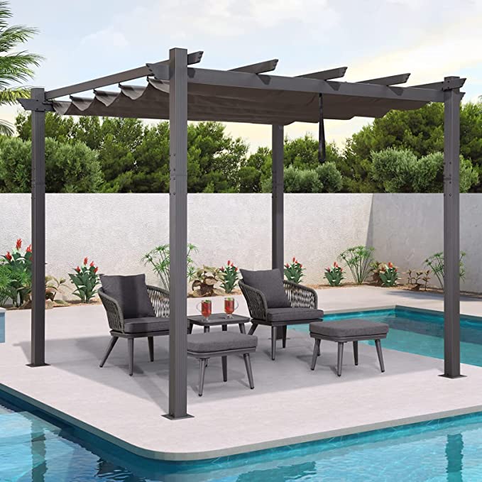 PURPLE LEAF 10' X 10' Outdoor Retractable Pergola with Sun Shade