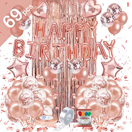 Birthday Decorations (69PCS), Rose Gold Birthday Party Decorations Set Pink, Princess Party Supplies